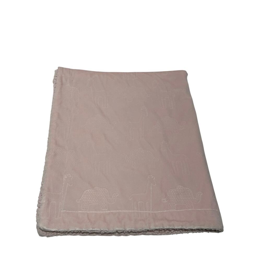 SL Home Fashions Pink Elephant Giraffe Embossed Baby Blanket Sherpa Back